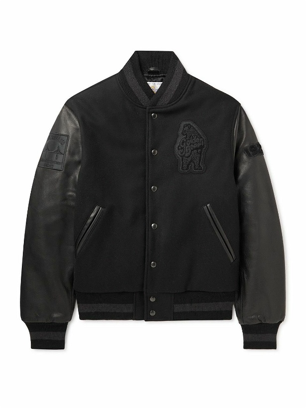 Photo: Golden Bear - The Albany Logo-Appliqued Wool-Blend and Leather Bomber Jacket - Black