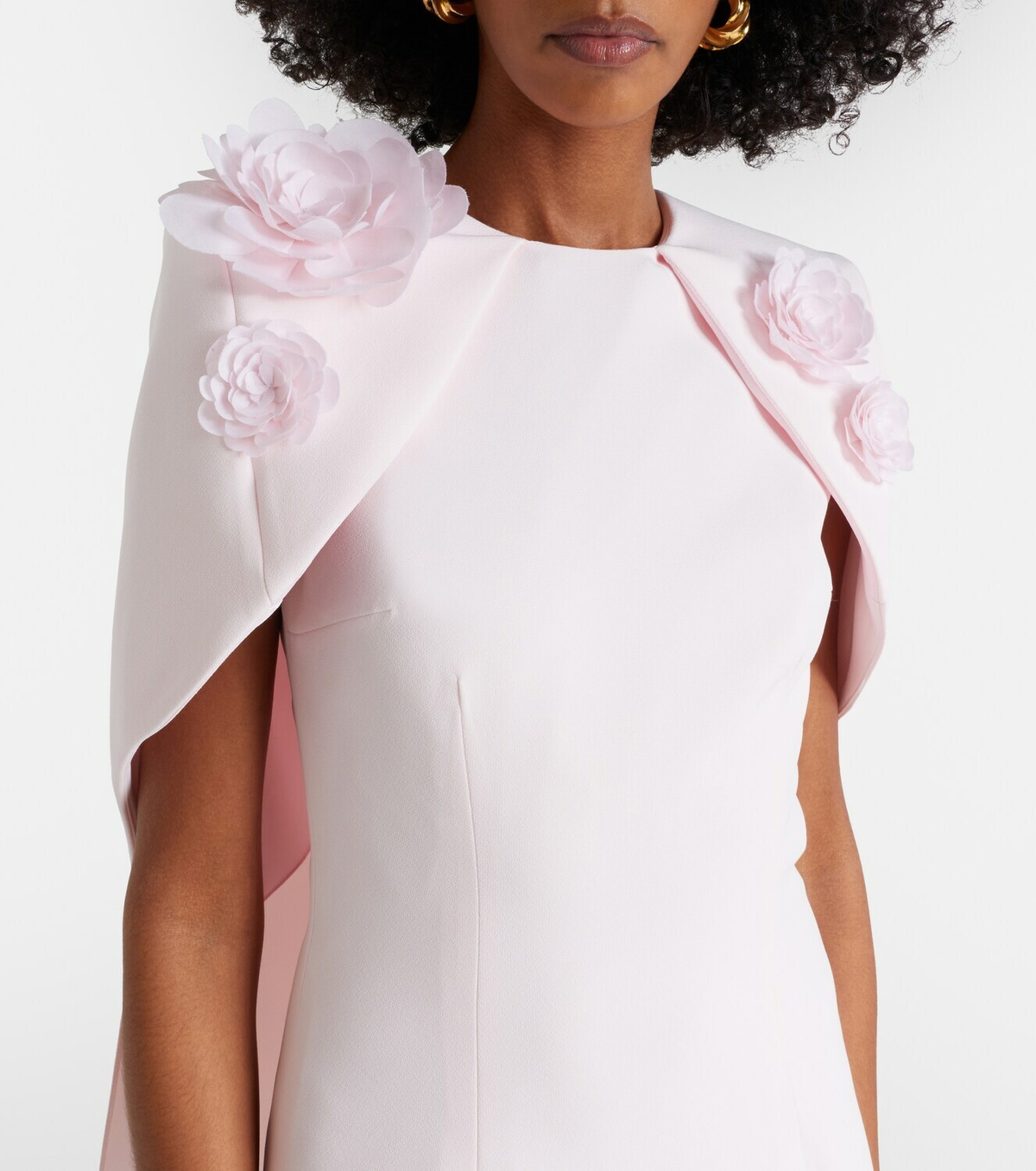 Safiyaa Lennox floral-appliqué caped crêpe gown