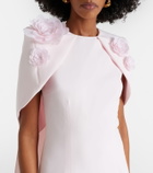 Safiyaa Lennox floral-appliqué caped crêpe gown