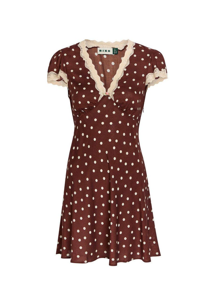 Rixo Cely Polka dot Crepe de Chine Mini Dress Brown
