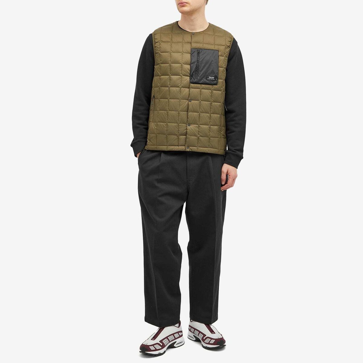 Taion Men's Mountain Crew Neck Light Down Vest in Dark Olive