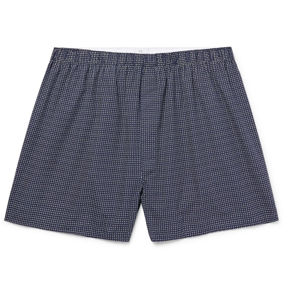 Sunspel - Printed Cotton Boxer Shorts - Men - Navy Sunspel