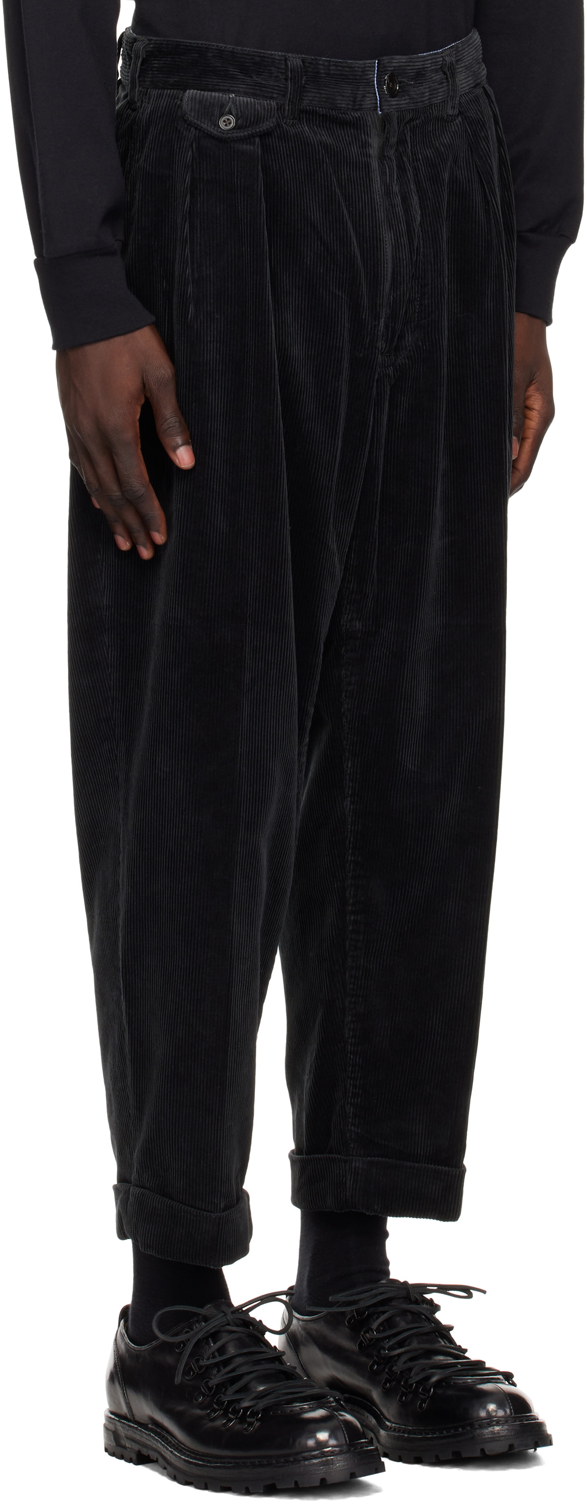 BEAMS PLUS Black 2 Pleats Corduroy Trousers Beams Plus