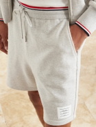 Thom Browne - Straight-Leg Logo-Appliquéd Striped Cotton-Piqué Drawstring Shorts - Gray