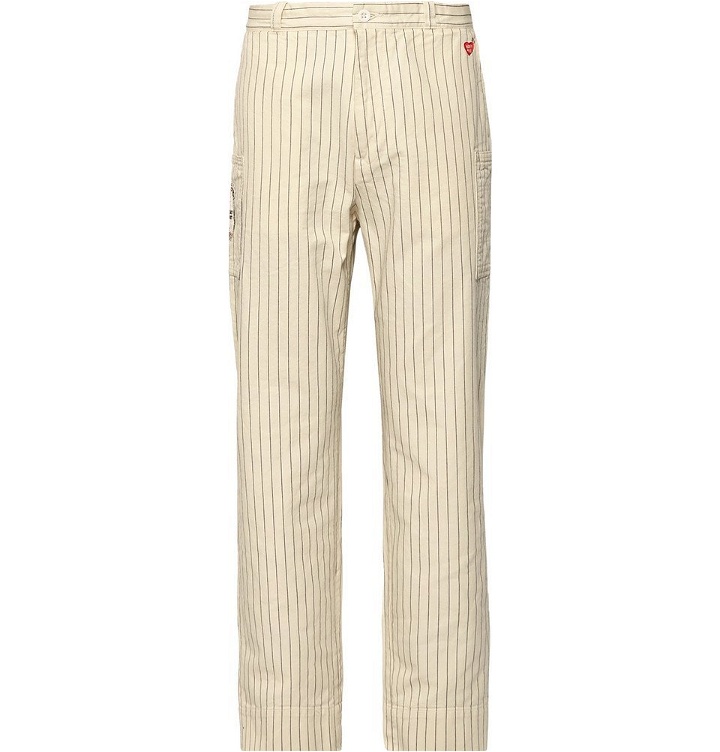 Photo: Human Made - Logo-Appliquéd Striped Cotton-Twill Cargo Trousers - Off-white