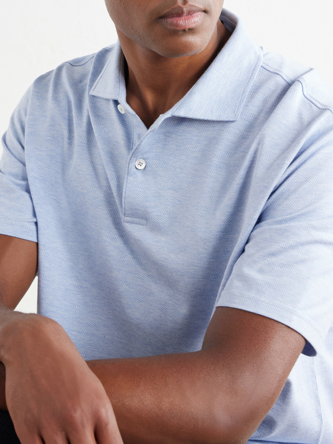 Peter Millar - Cotton-Blend Herringbone Polo Shirt - Blue
