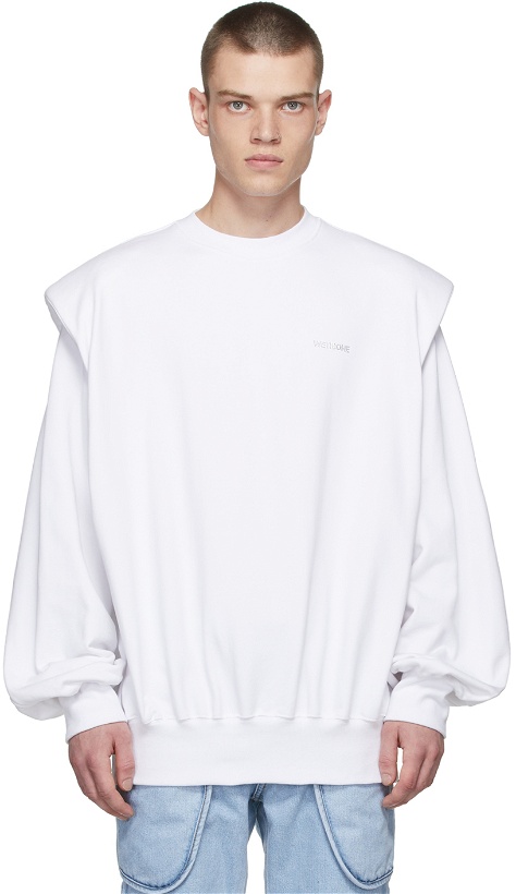 Photo: We11done White Shoulder Padded Logo Sweatshirt