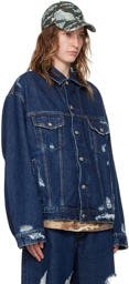 Acne Studios Navy Distressed Denim Jacket