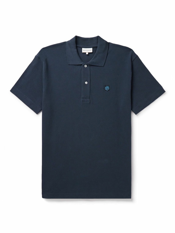 Photo: Maison Kitsuné - Logo-Appliquéd Cotton-Piqué Polo Shirt - Blue