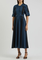Lovebirds Sequin-embellished Belted Midi Dress Navy