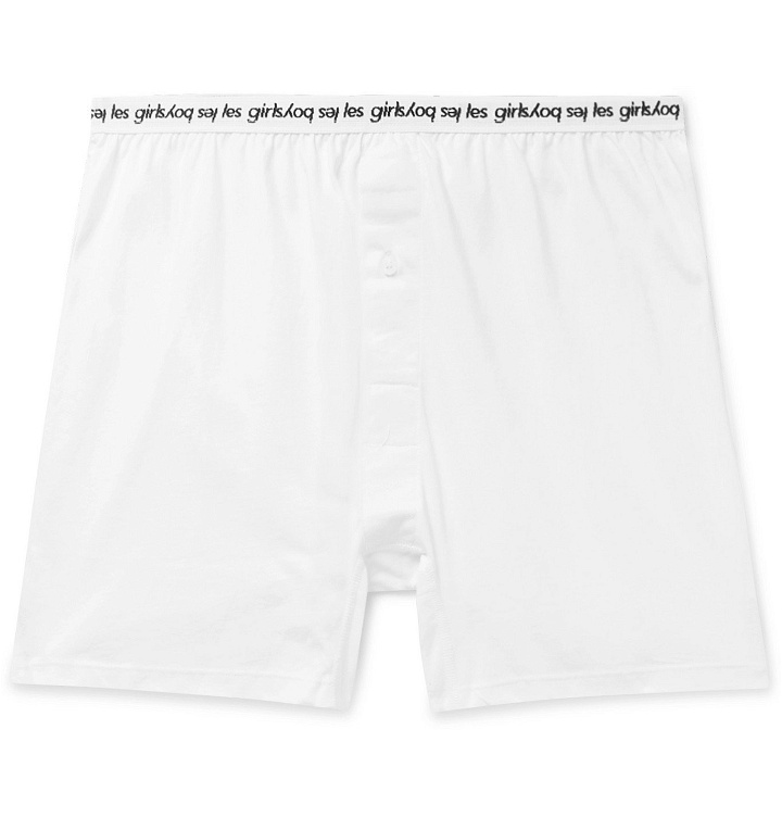 Photo: Les Girls Les Boys - Grosgrain-Trimmed Cotton-Jersey Boxer Shorts - White