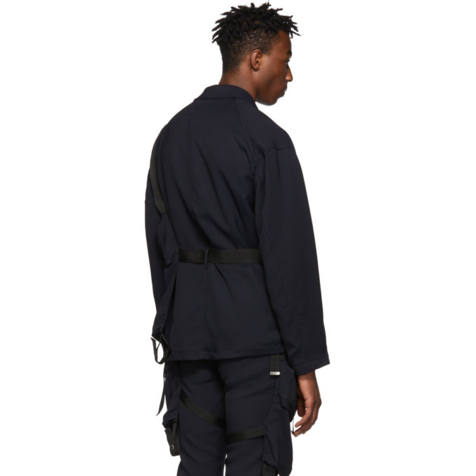 ALMOSTBLACK Navy Belted Blazer Jacket