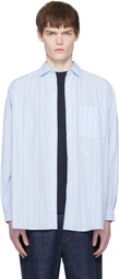nanamica Blue Regular Collar Stripe Wind Shirt