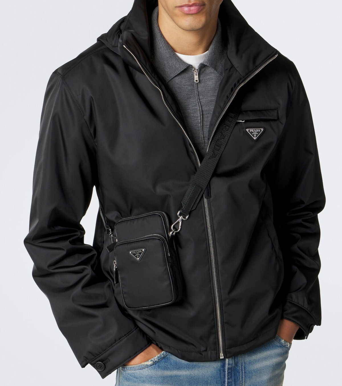 Prada Re-Nylon and Saffiano leather phone pouch