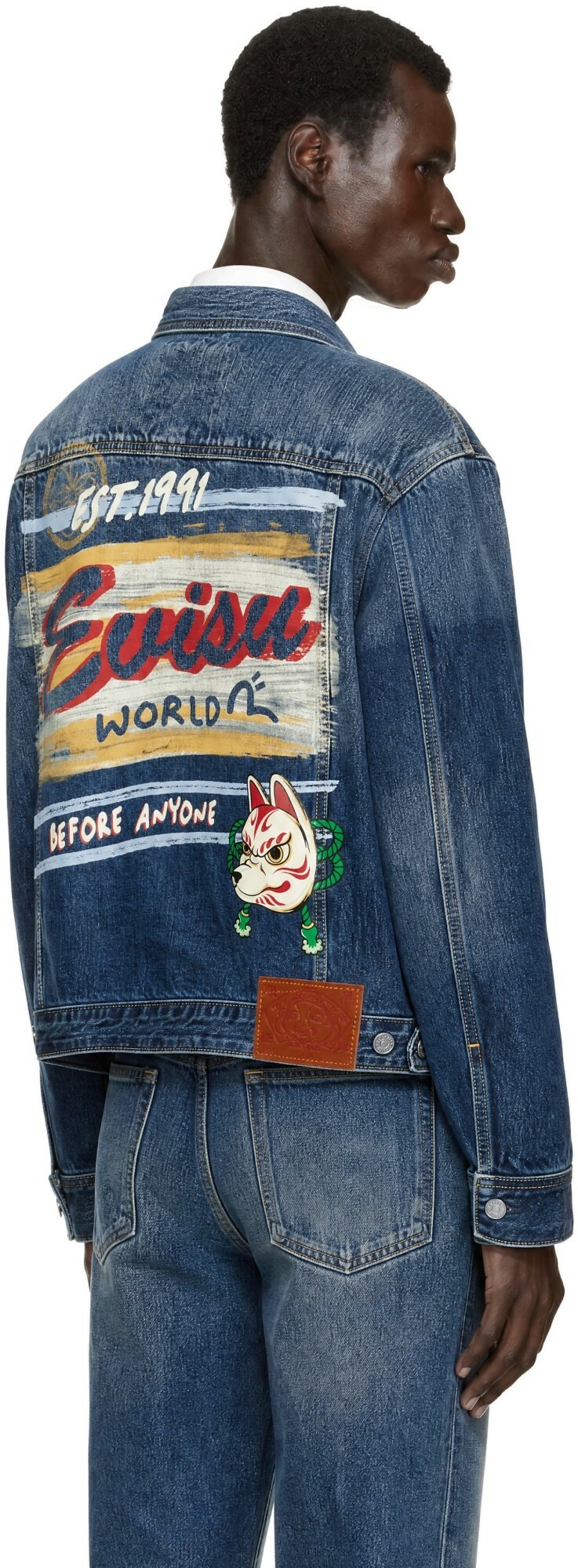 Evisu Navy Inari Mask Printed Denim Jacket