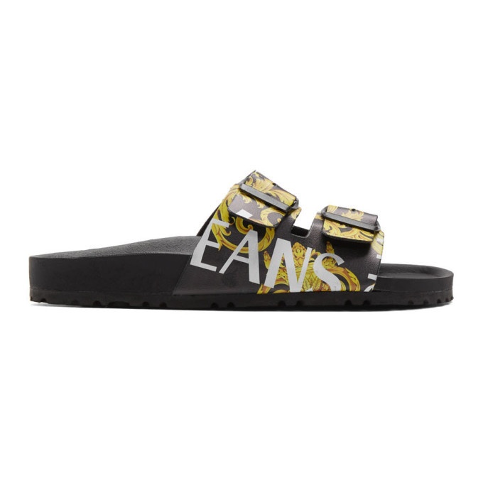Photo: Versace Jeans Couture Black and Yellow Barocco Straps Sandals