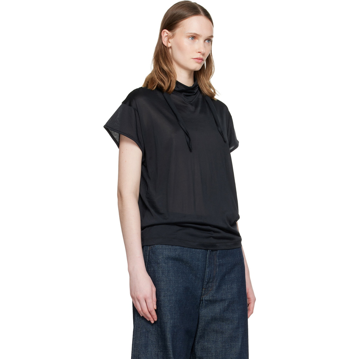 LEMAIRE Black Short Sleeve Foulard Top