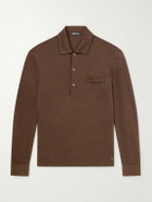 TOM FORD - Piped Silk and Cotton-Blend Piqué Polo Shirt - Brown