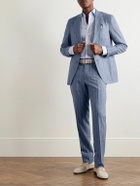 Caruso - Slim-Fit Striped Wool, Silk and Linen-Blend Suit Trousers - Blue