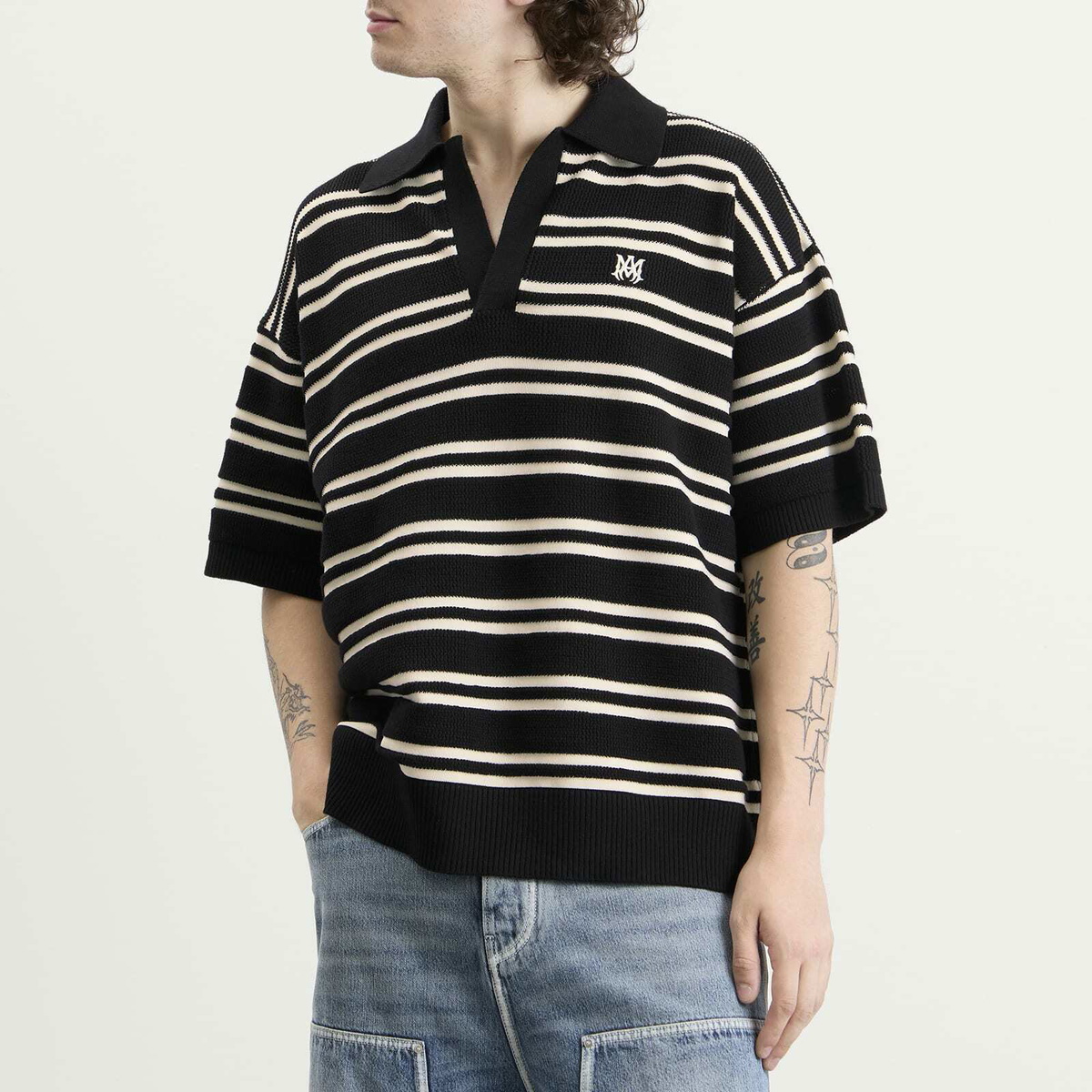 Amiri Men's MA Stripe Knit Polo in Black