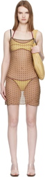 Fruity Booty Tan Polka Midi Dress