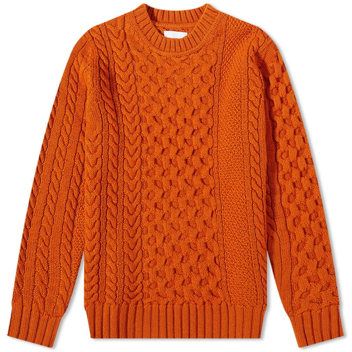 Photo: Norse Projects Men's Arild Cable Crew Knit in Burnt Orange