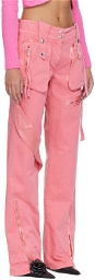 Blumarine Pink Garment-Dyed Denim Cargo Pants