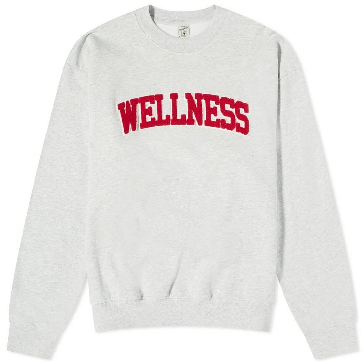 Photo: Sporty & Rich Men's Wellness Ivy Boucle Crew Sweat in Heather Grey/Sports Red