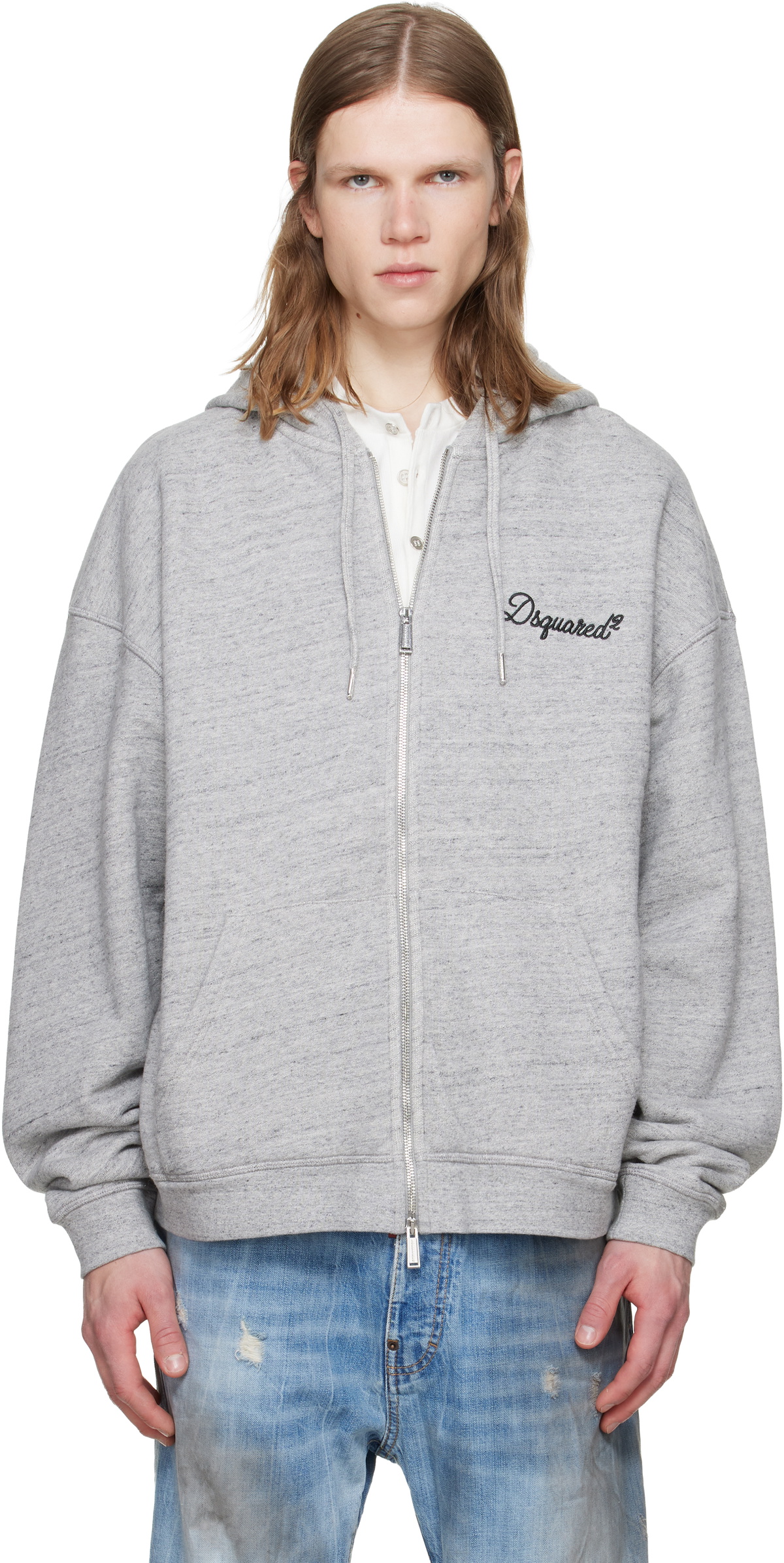 DSQUARED2 グレー フーディー Lサイズ Dsquared2 Gray Dsquared2 Signature Relax Fit Zipped Hoodie Dsquared2