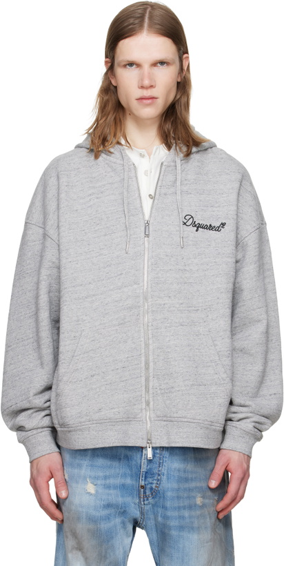 Photo: Dsquared2 Gray Dsquared2 Signature Relax Fit Zipped Hoodie
