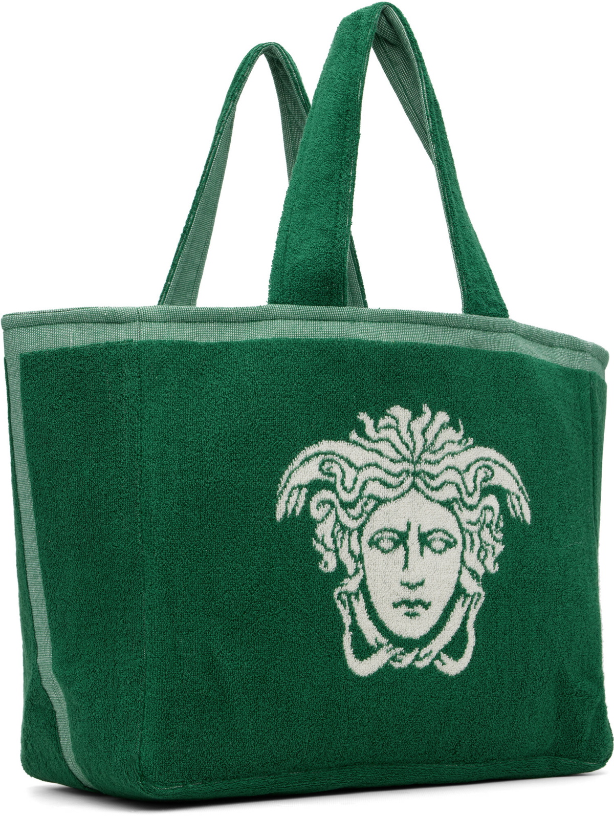Versace Green Cotton-Terry Jacquard Tote
