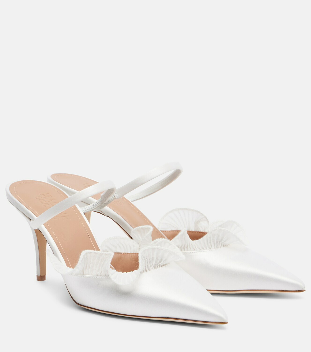 Malone Souliers Cecile 70 ruffled satin mules
