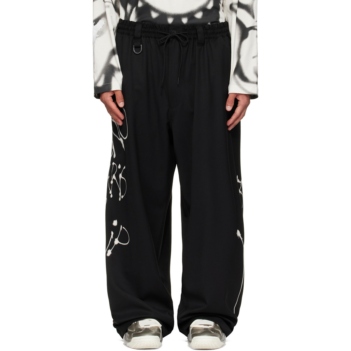 Y-3 Black Chito Edition Graphic Wide Wool Trousers