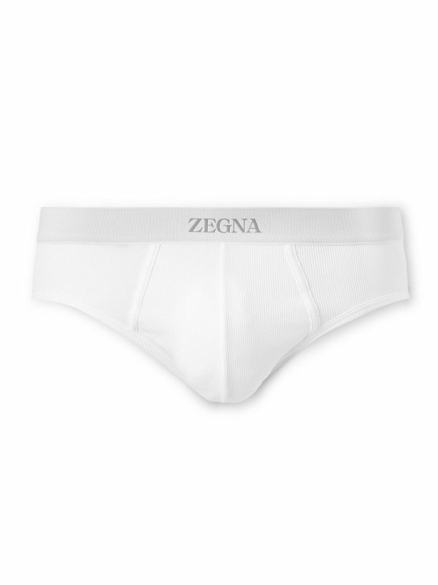 Photo: Zegna - Ribbed Cotton and Modal-Blend Briefs - White