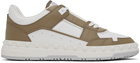 Valentino Garavani Taupe & White Freedots Calfskin Sneakers