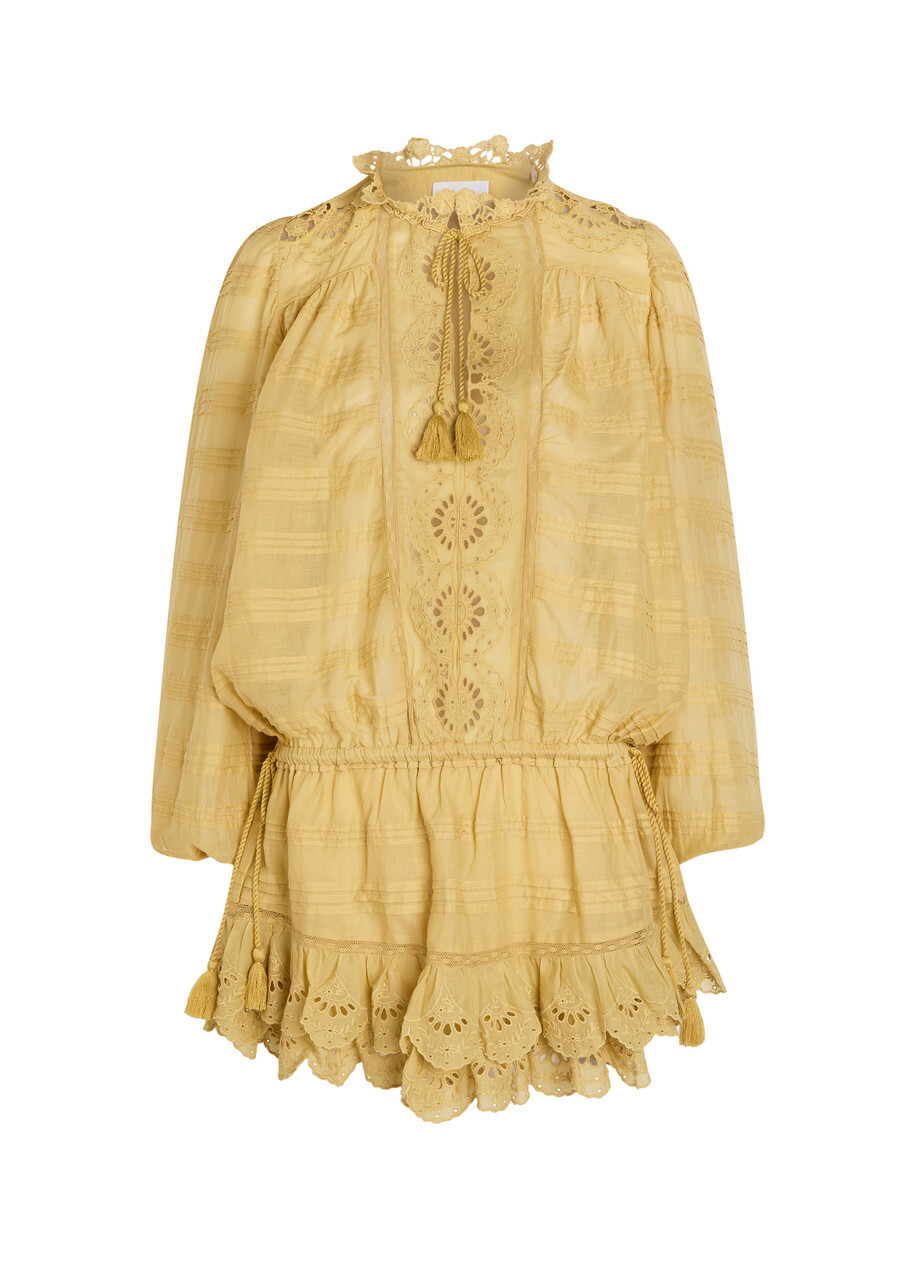 Isabel Marant étoile Preya Embroidered Cotton Mini Dress Yellow