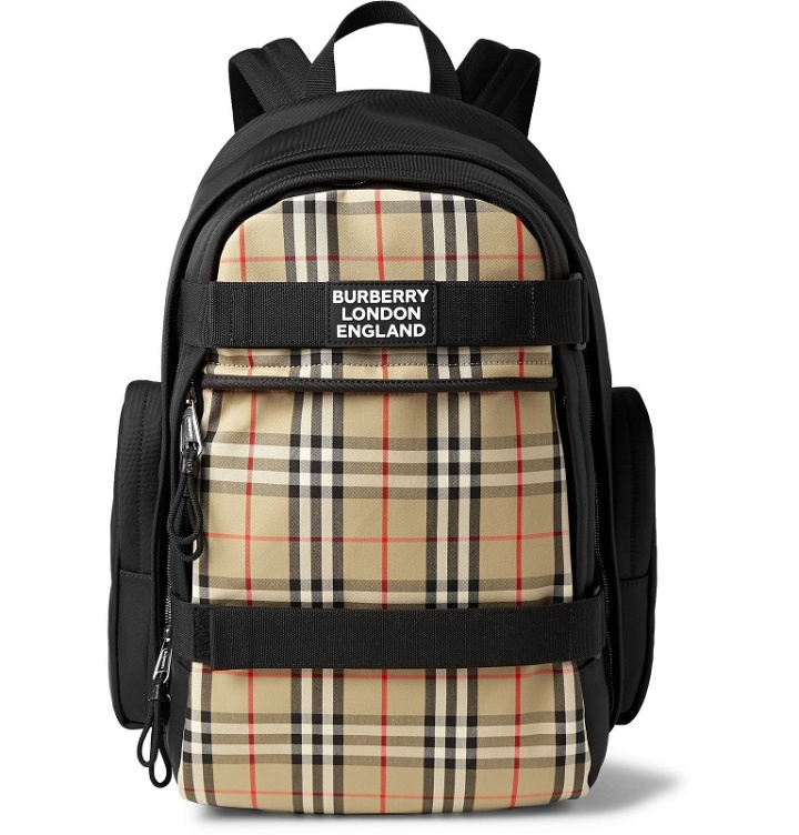 Photo: Burberry - Logo-Appliquéd Leather-Trimmed Checked Canvas Backpack - Neutrals