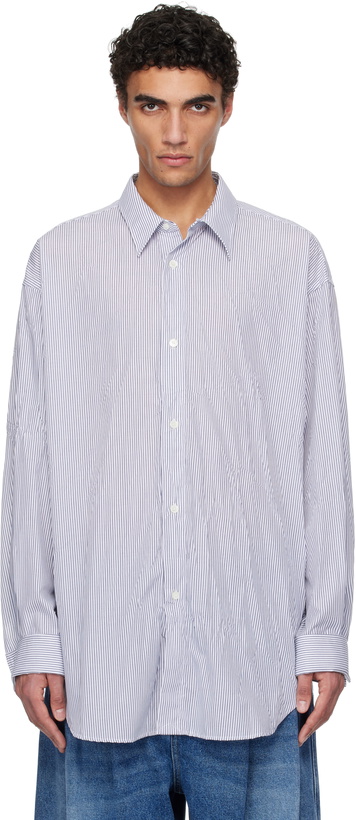 Hed Mayner Taupe & Blue Check Collarless Shirt Hed Mayner