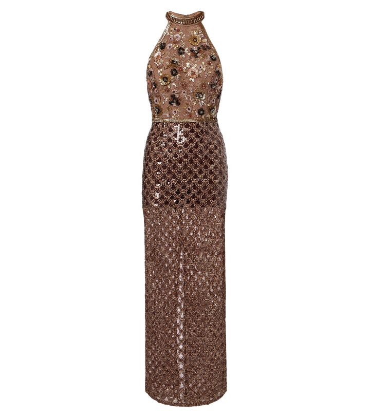 Photo: Là Fuori Scales of Gold embellished halterneck gown