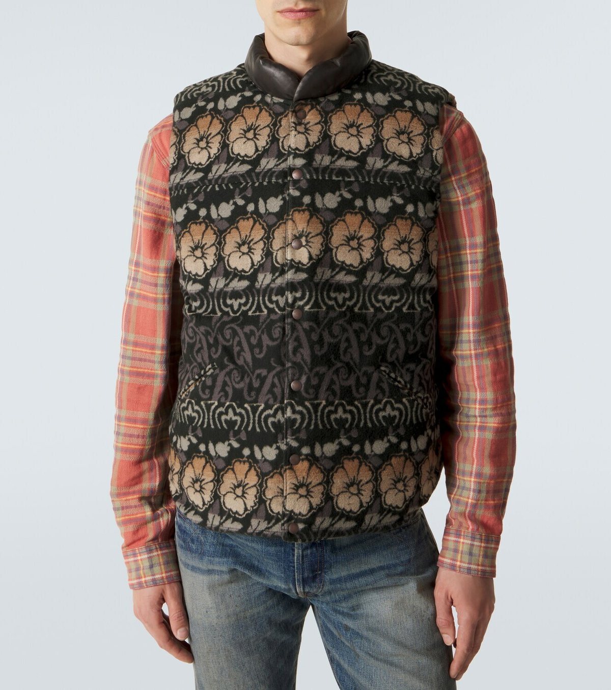 RRL Reversible leather and cotton puffer vest