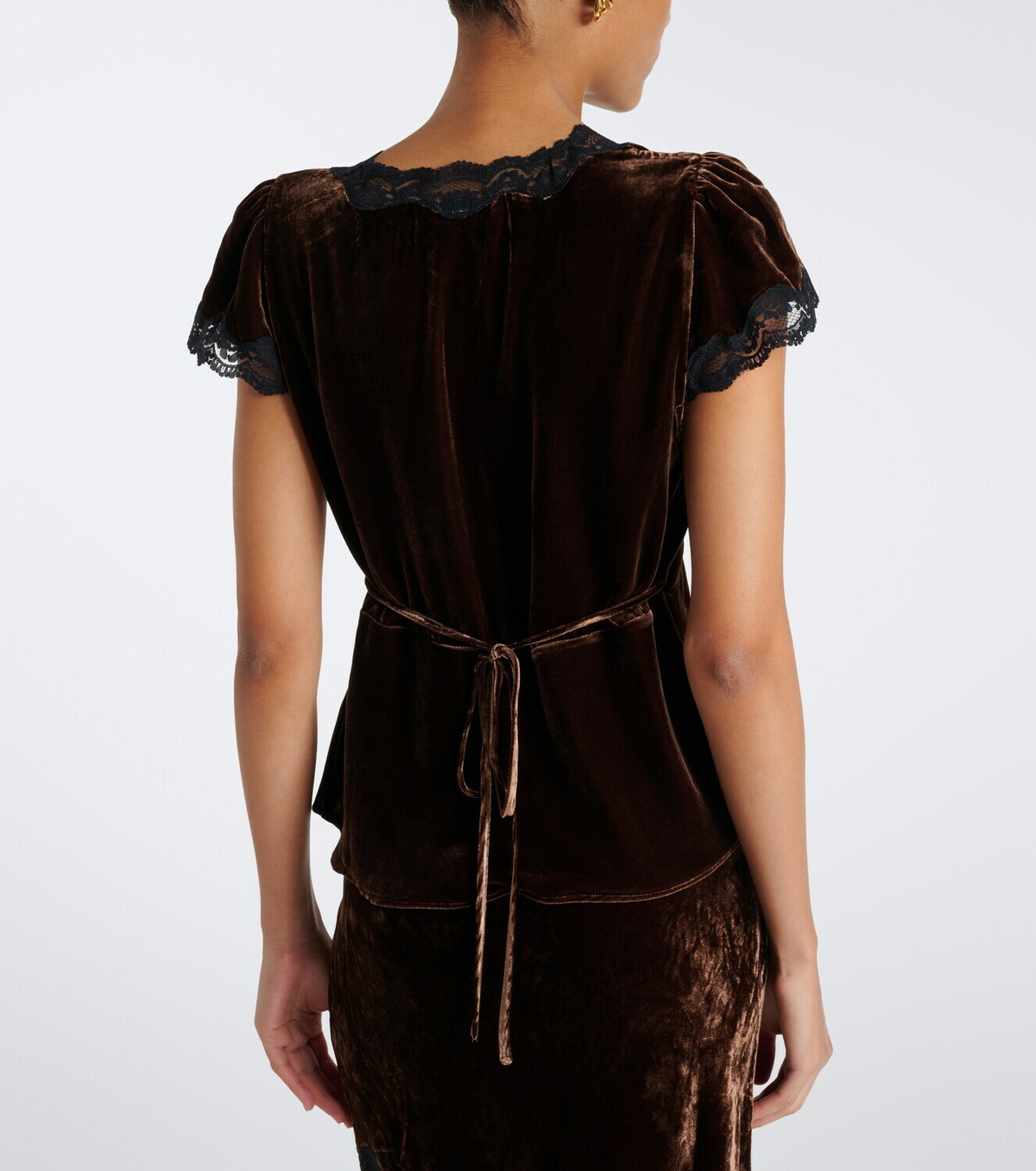 Rixo Karia lace-trimmed velvet top