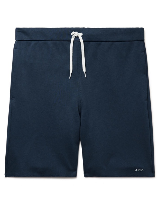 Photo: A.P.C. - Logo-Embroidered Cotton-Jersey Drawstring Shorts - Blue