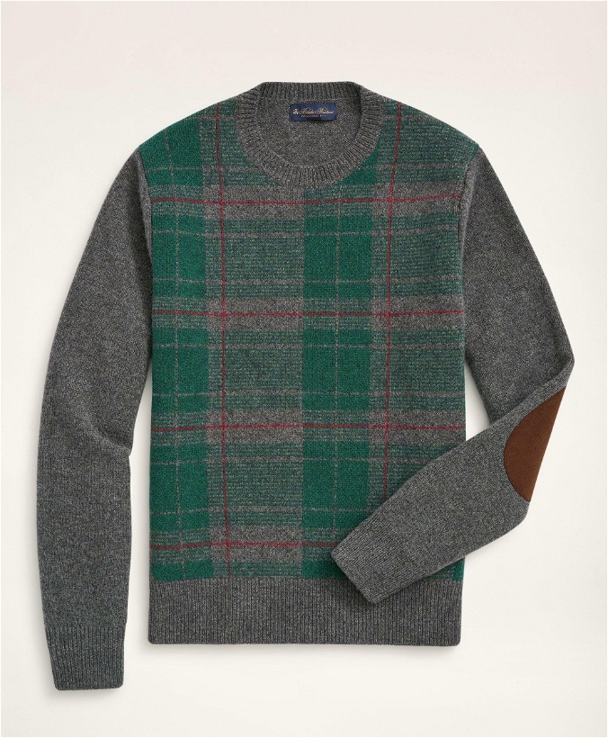 Photo: Brooks Brothers Men's Lambswool Plaid Intarsia Sweater | Grey
