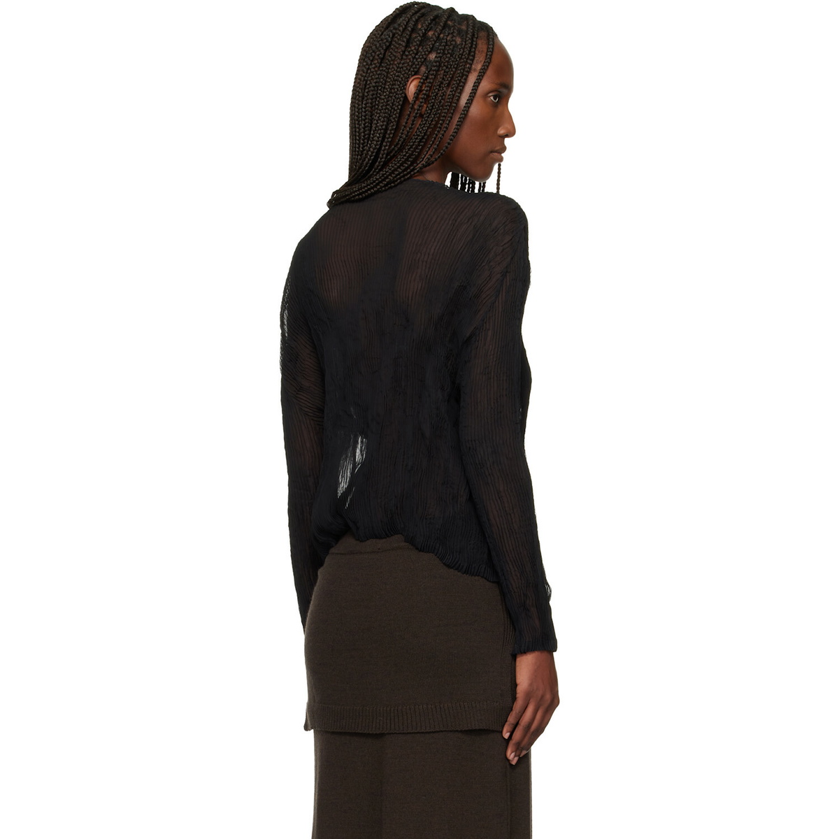 ISSEY MIYAKE Black Chiffon Twist Cardigan