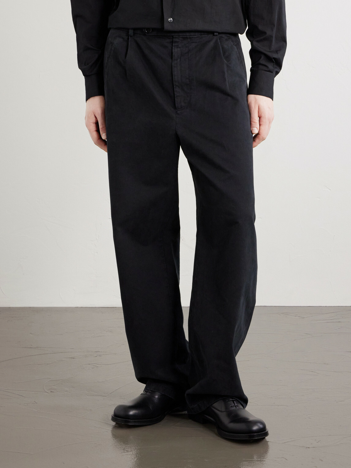 Jil Sander - Straight-Leg Pleated Cotton-Drill Trousers - Black