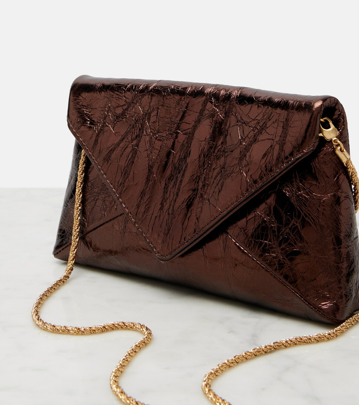 Dries Van Noten Envelope Small metallic leather clutch