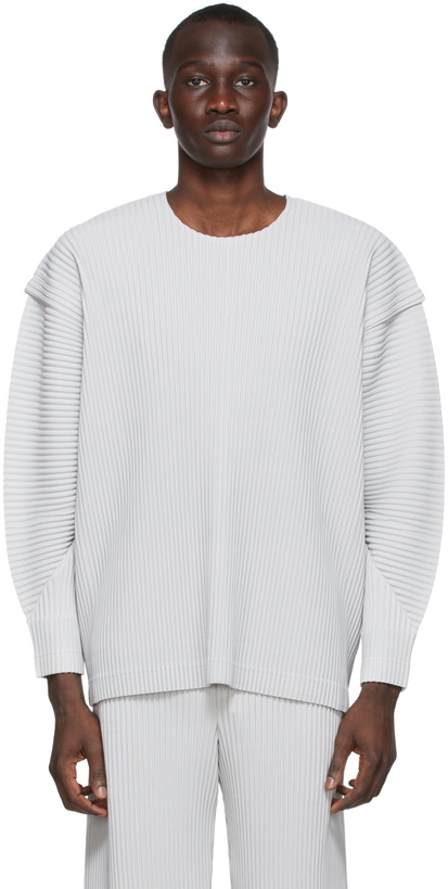 Photo: Homme Plissé Issey Miyake Grey Bending Pleats Long Sleeve T-Shirt