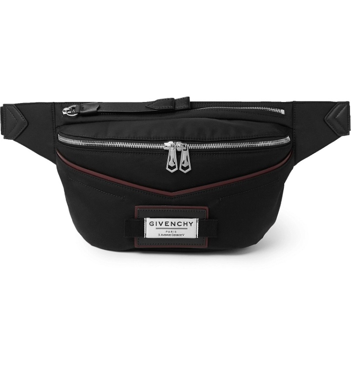 Photo: Givenchy - Downtown Logo-Appliquéd Leather-Trimmed Shell Belt Bag - Black