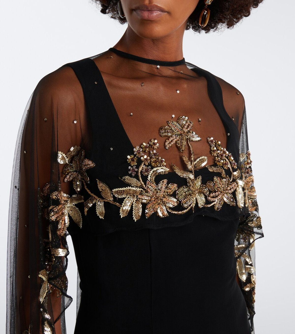 Là Fuori Floral sequined caped gown