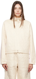 OPEN YY Beige & White 'YY' Quilted Bomber Jacket
